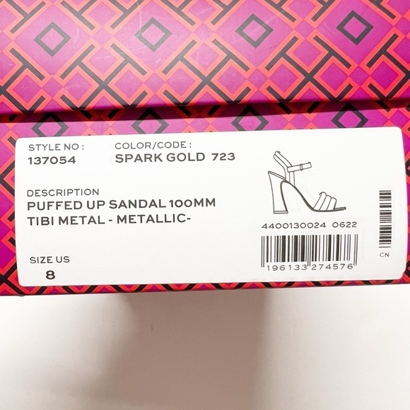 Tory Burch Womens Tibi Metallic Sparkly Gold Puffed Up Strappy Sandal Size 8 - Picture 9 of 10